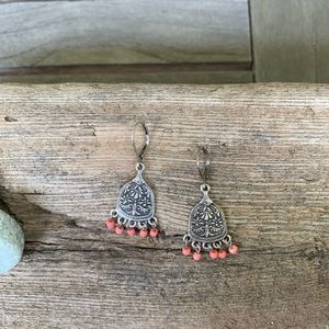 Boho fan earrings with coral beads